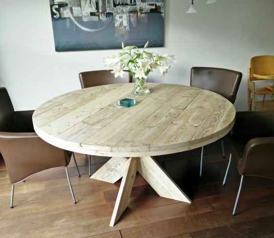 Goed opgeleid opvolger Andrew Halliday Ronde steigerhouten tafel "Rondo" - woodgoed.com